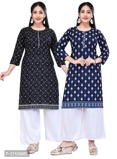 4k fashion Women Printed Kurti for Office Wear, Casual Kurti, Regular Wear,Kurta for Women/Girls Kurtis (M, Black and Blue)