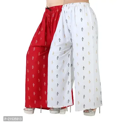 4k fashion Western Woman's Fit Relaxed Palazzo Bottom (M, RED and White)