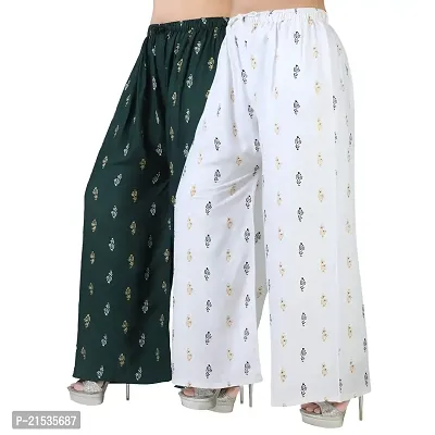 4k fashion Western Woman's Fit Relaxed Palazzo Bottom (M, Green and White)
