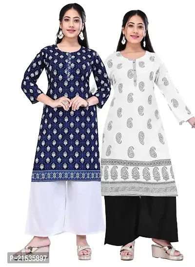 4k fashion Women Printed Kurti for Office Wear, Casual Kurti, Regular Wear,Kurta for Women/Girls Kurtis (M, Blue and White)