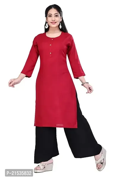 4k fashion Women Plain Kurti for Office Wear, Casual Kurti, Regular Wear,Kurta for Women/Girls Kurtis (M, RED)-thumb2