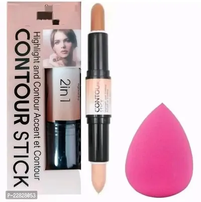 Contour Stick Highlighter (Cream), 16 Gram with Makeup Sponge Puff - (Pack of 2)