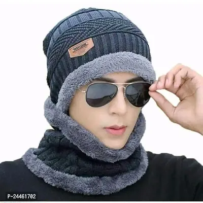 Classy Woolen Beanie Cap with Neck Warmer for Unisex-thumb0