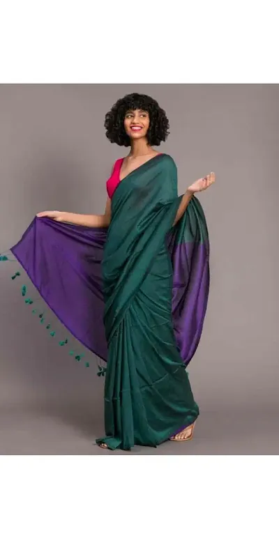 Stylish Khadi Colourblocked Saree with Blouse piece For Women