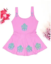 Good Fortune New Born Baby Girl Frock - Soft rayon,  Sleeveless Baby Frock with Flower Print --thumb3