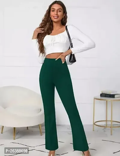 Stunning Green Cotton Lycra Solid Palazzo For Women-thumb0