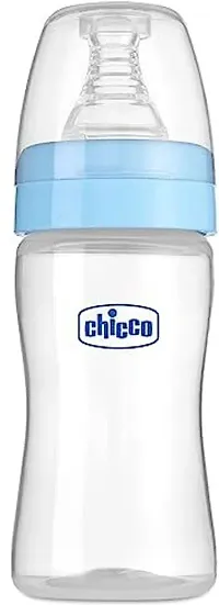 chicco Well-Being Glass Feeding Bottle (240ml, Medium Flow) (Blue)