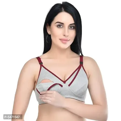 Women Maternity/Nursing Non Padded Bra  (Maroon, Grey)-thumb0