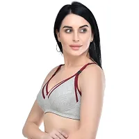 Women Maternity/Nursing Non Padded Bra  (Maroon, Grey)-thumb2