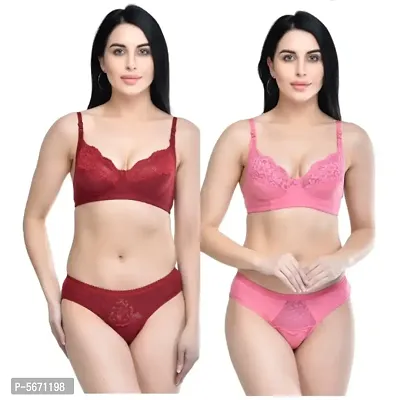 Trendy Cotton Lingerie Set Pack of 2  (Maroon  Pink Rose)