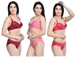 Lingerie Set Red & Rose Pink & Maroon 3 Sets COMBO PACK-thumb1