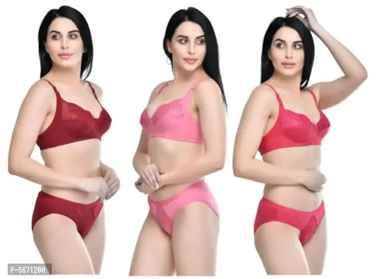 Lingerie Set Red & Rose Pink & Maroon 3 Sets COMBO PACK-thumb2