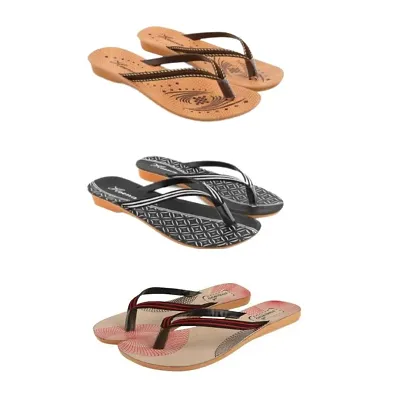 PACK OF -3 MULTICOLOUR WOMEN FLATS FLIP FLOP SLIPPERS