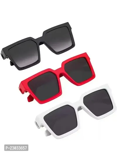 Multicolored Kids Uv Protection ,Polazired , Gradient , Rectangular ,Retro Square Sunglasses Pack of -3-thumb0