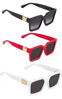 Multicolored Kids Uv Protection ,Polazired , Gradient , Rectangular ,Retro Square Sunglasses Pack of -3-thumb1