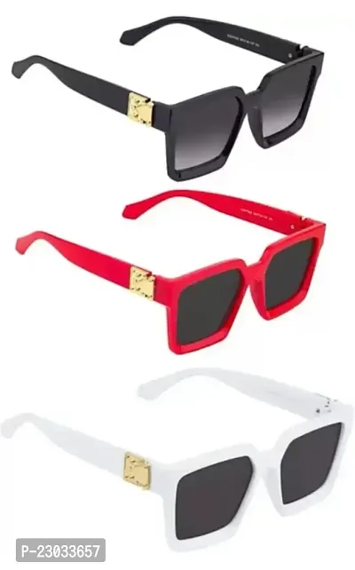 Multicolored Kids Uv Protection ,Polazired , Gradient , Rectangular ,Retro Square Sunglasses Pack of -3-thumb2