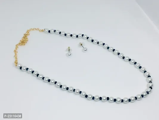 Single Layer Beads and Onyx Necklace Set-thumb0