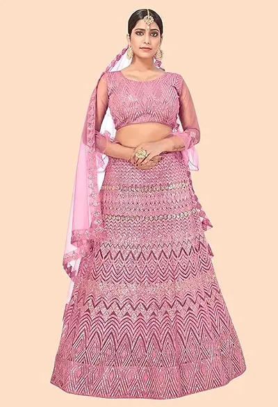 Varni Fabrics Women's Partystyle Net Lehenga Choli With Sequence Work