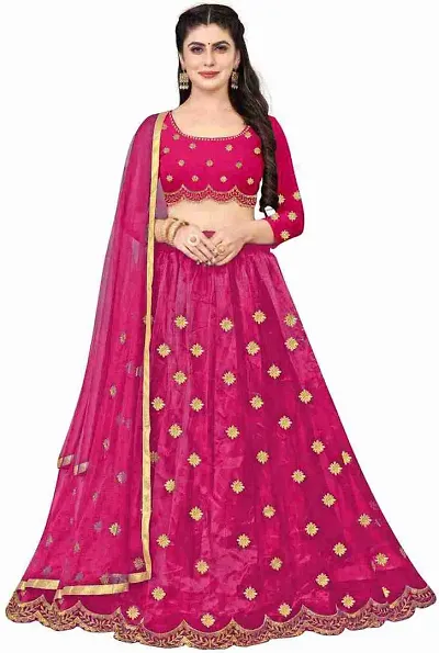 KRIJAL Women's Net Semi-Stitched Lehenga Choli