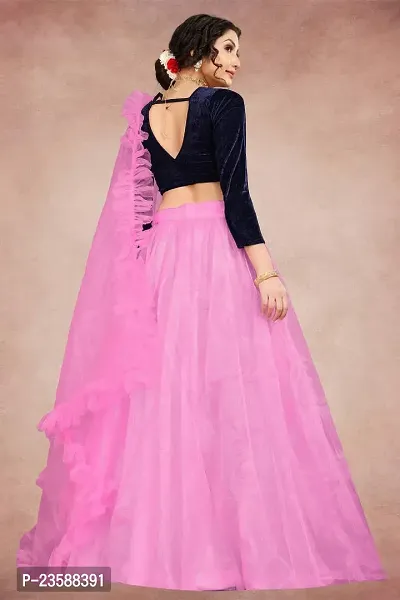 Stylish Pink Net Semi Stitched Lehenga Choli Set For Women-thumb2