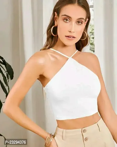 Elegant Cotton Blend Solid Rib Crop Tops for Girls And Women-thumb0