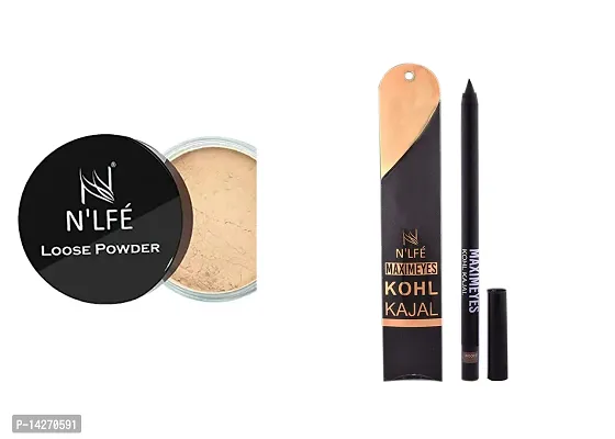 Combo Of Loose Powder For Face Makeup, Peach Matte And Eye Kohl Kajal Waterproof, Black