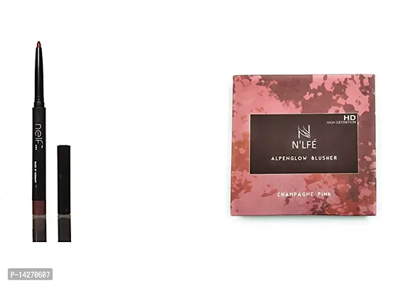 Combo Of Professional Eyeliner, Brown And Alpenglow Blusher For Face Makeup, Champagne Pink