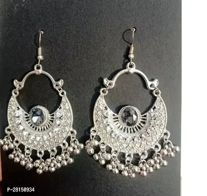 Silver German Silver Cubic Zirconia Chandbalis Earrings For Women