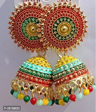 Multicoloured Brass Crystal Jhumkas Earrings For Women-thumb0