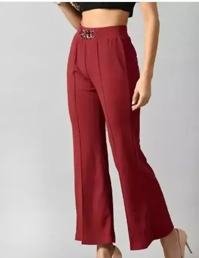 Women Stylish Solid Flared High Rise Trouser