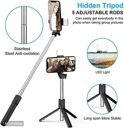 Axxe R1S 3 in.1.Selfie Stick 360 Degree Mini Selfie Stick with LED Fill Light and Bluetooth Remote Control Bluetooth Selfie Stick (Black,-thumb2