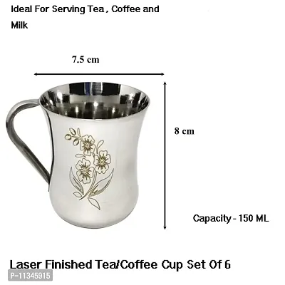 Radhy Selling Stainless Steel Mirror Finishing Tea/Coffee Cup, Payali Set, Useful, Mini Cups Chai ka Cup Set of 6-thumb3