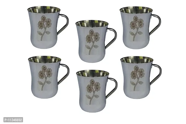 Radhy Selling Stainless Steel Laser Printed Tea/Coffee Cup, Payali Set, Useful, Mini Cups Chai ka Cup (Set of 6)?for Best Uses in Home Kitchen, Hotel & Restaurant