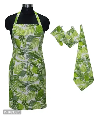 Oasis Home Collection Cotton Printed Apron, Glove, Pot Holder & Kitche Towel Set - K Leaf (Pack of 4)