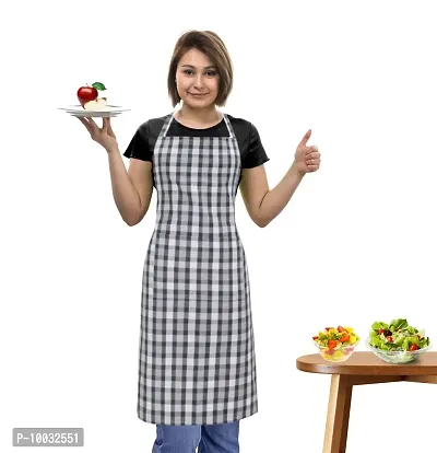 Oasis Home Collection Cotton YD Checkered Free Size Apron with Big Center Pocket - Grey