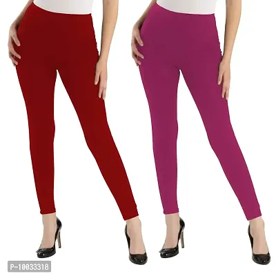 Oasis Home Collection Ultra Soft Stretchable Solid Color Cotton Ankle Fit Leggings Red,Pink-thumb0