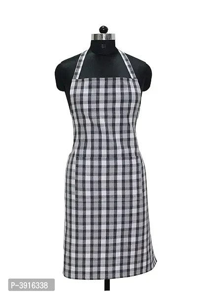 Cotton YD Checkered Free Size Apron with Big Center Pocket - Grey