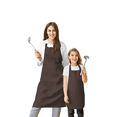 Oasis Home Collection Cotton Parent and Kids Apron Combo set (1- Apron for parent, 1 for Kid ) - Pack of 2 (Dark Browm)