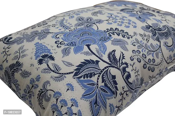 Oasis Home Collection 100 % Cotton Elegant Printed Bed Pillows Filled Polyester- Blue Print Flower - Pack of 2-thumb2