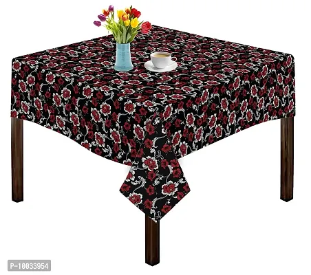 Oasis Home Collection Cotton Print Table Cloth - Black Hibiscus- 2 Seater ( Pack of 1)-thumb0