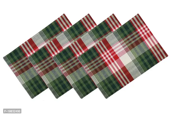 Oasis Home Collection Cotton Fused Mat - Green Check - 4 Pcs Pack