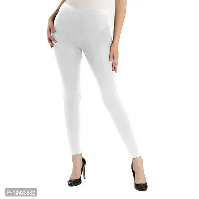Oasis Home Collection Ultra Soft Stretchable Solid Color Cotton Ankle Fit Leggings White-thumb0