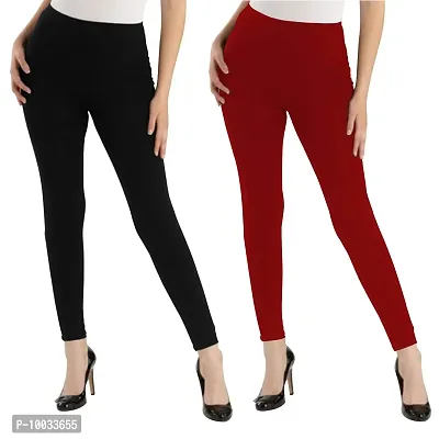 Oasis Home Collection Ultra Soft Stretchable Solid Color Cotton Ankle Fit Leggings Black,Red