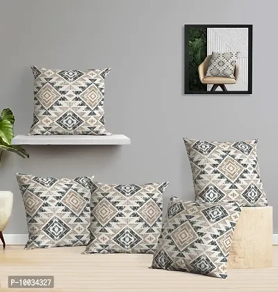 Oasis Home Collection Cotton Printed Cushion Cover (40X40 cm) - Pack of 5 (Beige)