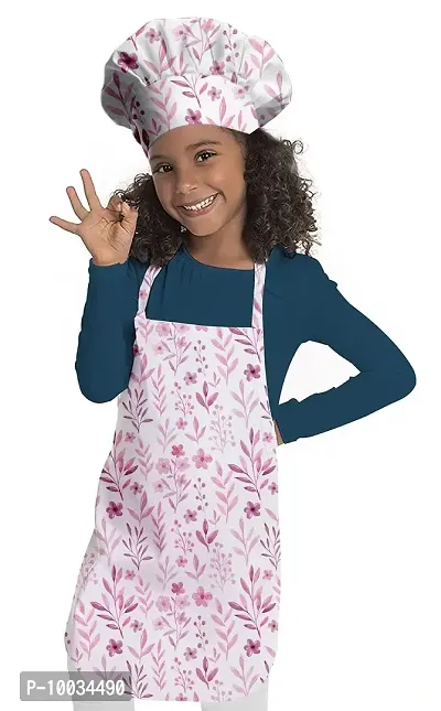 Oasis Home Collection Cotton Printed Unisex Kids Apron & Chef Cap -(1 Apron & 1 Chef Cap)