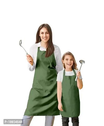 Oasis Home Collection Cotton Parent and Kids Apron Combo set (1- Apron for parent, 1 for Kid ) - Pack of 2 (Dark Green)-thumb0