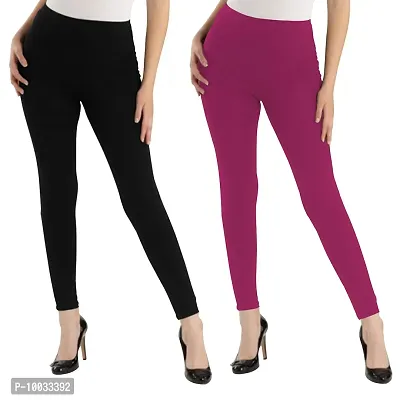 Oasis Home Collection Ultra Soft Stretchable Solid Color Cotton Ankle Fit Leggings Black,Pink