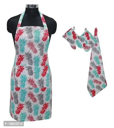 Oasis Home Collection Cotton Printed Apron, Glove, Pot Holder & Kitche Towel Set - Pineapple (Pack of 4)-thumb0