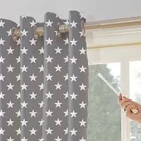 Oasis Home Collection Cotton Small Star Printed Eyelet Door Curtain with Tie Back (7 ft, Grey)-thumb1