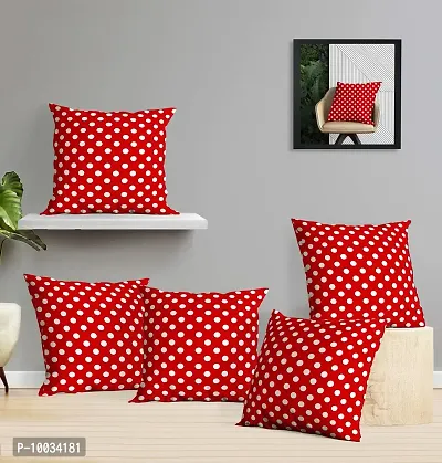 Oasis Home Collection Cotton Printed Cushion Covers ( 40 X 40 cm ) - Pack of 5 (RED Polka)